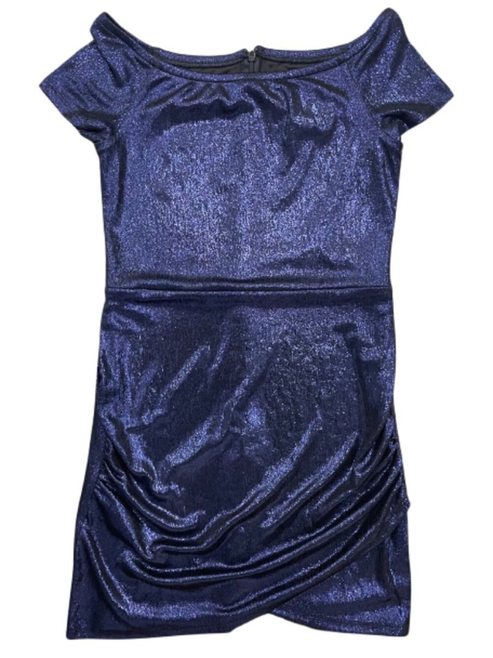 By Debra Juniors Navy Metallic Off Shoulder Dress